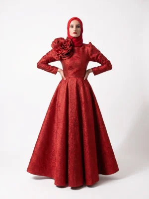 DAHLIA Red Textured Evening Gown