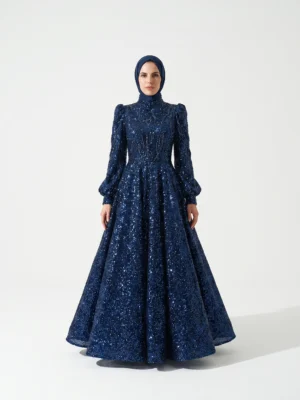 PEONY Midnight Blue Embellished Full-Skirt Gown