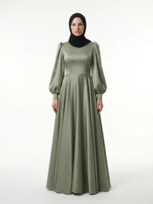 ANEMONE Sage Green Satin-Finish Maxi Dress